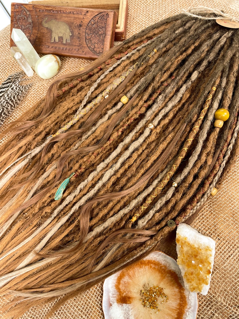 Synthetic dreads, Dreadlocks, Synthetic Crochet Dreads and braids, light brown , copper, ginger dreadstyle with accessories, boho hairstyle image 3