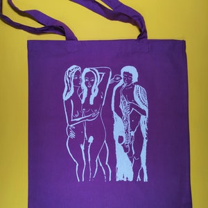 Two women and a musician tote bag -  designed and licensed by Arrington de Dionyso - perfect for your vinyl LP&#39;s !