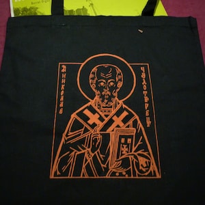 St Nicolas - tote bag - santa claus orthodoxie - perfect voor uw vinyl LP&#39;s ! 100% karton-zeefdruk