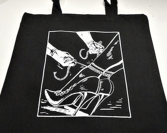 VINTAGE FETISH rope high heels - tote bag -  perfect for your vinyl LP's ! 100% coton-Screen printing