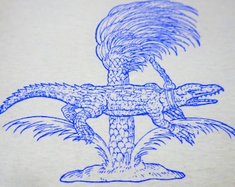 CROCODILE on PALM TREE  t shirt magic  medieval french emblema