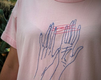HANDS CLASPED  - completely hand embroidered   t shirt