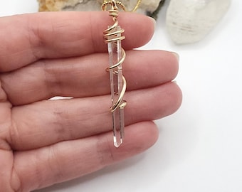 Lemurian Crystal Necklace in Gold | Raw Quartz Pendant | High Frequency Stone | Spiritual Healing Gift | Rare High Vibration Crystal