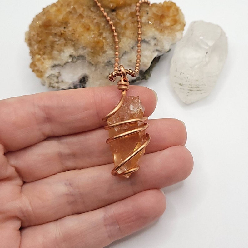 Tangerine Quartz Necklace Copper Wire Wrapped Tangerine Etsy