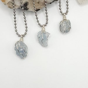 Raw Celestite Necklace in Silver: Calm & Spiritual Connection Crystal