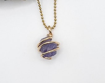 Raw Tanzanite Necklace in Gold: Intuition and Spiritual Growth Crystal