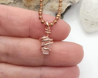 Phenakite Necklace | Raw High Vibration Crystal Wrapped in Copper | Rare Ascension Stone | Spiritual Activation Pendant | Energy Healer Gift