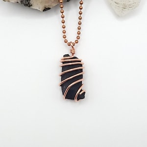 Shungite Necklace, Copper Wire Wrapped Shungite Pendant | Shields from electromagnetic frequency EMF like cell phones Wi Fi and computers
