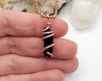 Aegirine Necklace, Copper Wire Wrapped Aegirine Pendant, Aegirine Jewelry