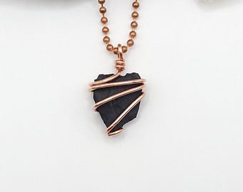 Shungite Necklace, Copper Wire Wrapped Shungite Pendant