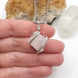 Pink Mangano Calcite Necklace in Silver | Crystal for Love, Emotional Healing & Heart Chakra | Gift for Calm and Self Love