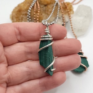 Malachite Necklace, Real Silver and Copper Wire Wrapped Malachite Pendant, Malachite Jewelry, Malachite Crystal Necklace 3