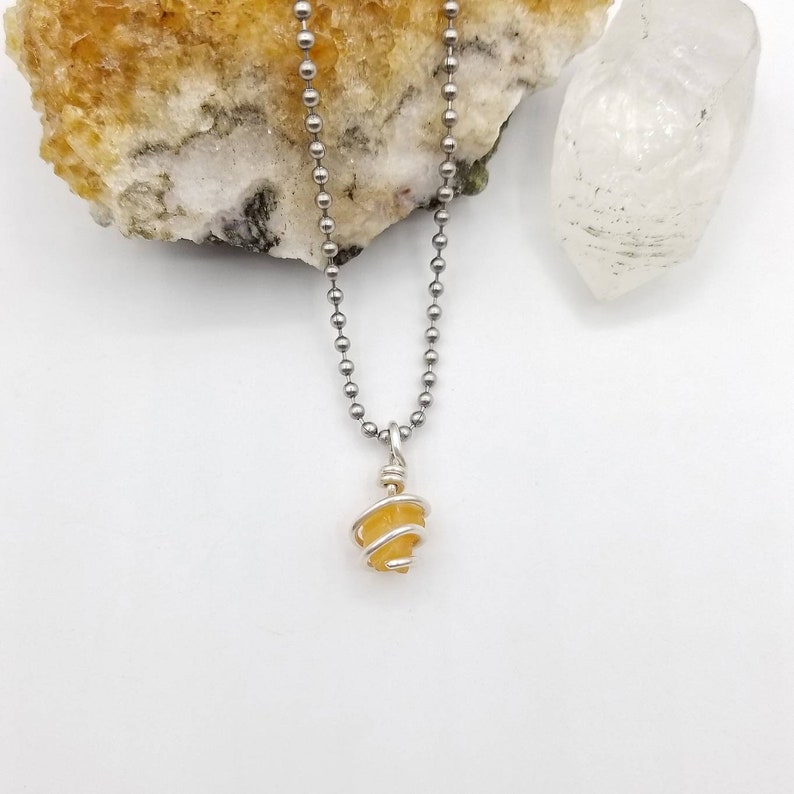 Crystal Healing Wire Wrapped Pendant Mexican Fire Opal Necklace
