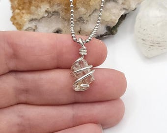 Raw Citrine Pendant: Sterling Silver Wire Wrapped Necklace, November Birthstone