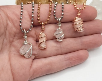 Morganite Necklace, Wire Wrapped Morganite Pendant, Crystals for Love