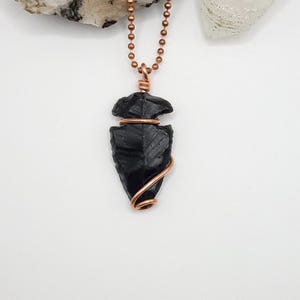 Black Obsidian Arrowhead Necklace | Copper Wire Wrapped Pendant | Crystal for Protection and Truth | Gift for Empaths