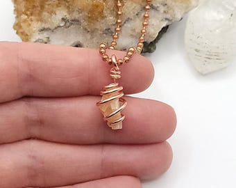 Raw Pink Mangano Calcite Necklace in Copper | Crystal for Love, Emotional Healing & Heart Chakra | Gift for Calm and Self Love