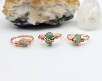 Green Aventurine Ring, Copper Wire Wrapped Ring