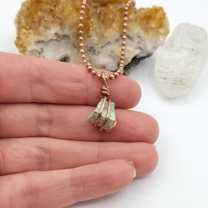 Chrysoprase Necklace | Raw Green Crystal Pendant in Copper | Heart Chakra Healing Jewelry | Emotional Renewal Stone | Gift for Her