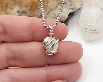 Howlite Necklace, Silver Wire Wrapped Howlite Pendant, Howlite Crystal