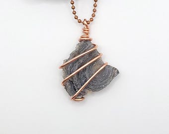 Chalcedony Rose Druzy Necklace, Copper Wire Wrapped Pendant