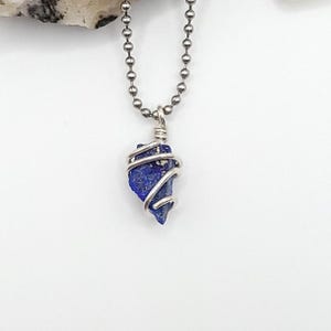 Raw Lapis Lazuli Necklace in Silver | Crystal for Communication