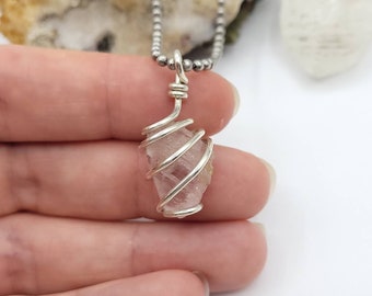 Raw Kunzite Necklace in Silver | Crystal for Love and Calm
