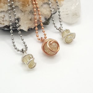 Raw Yellow Apatite Necklacein Silver or Copper | Crystal for Achieving Goals