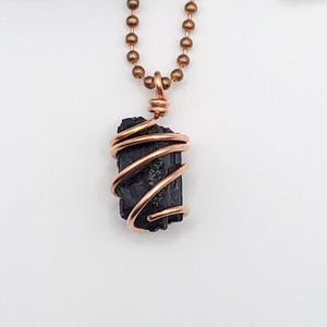 Black Tourmaline Necklace, Copper Wire Wrapped Black Tourmaline Pendant, Black Tourmaline Jewelry