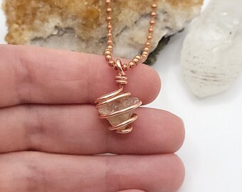 Raw Citrine Necklace: Copper Wire Wrapped Pendant, November Birthstone