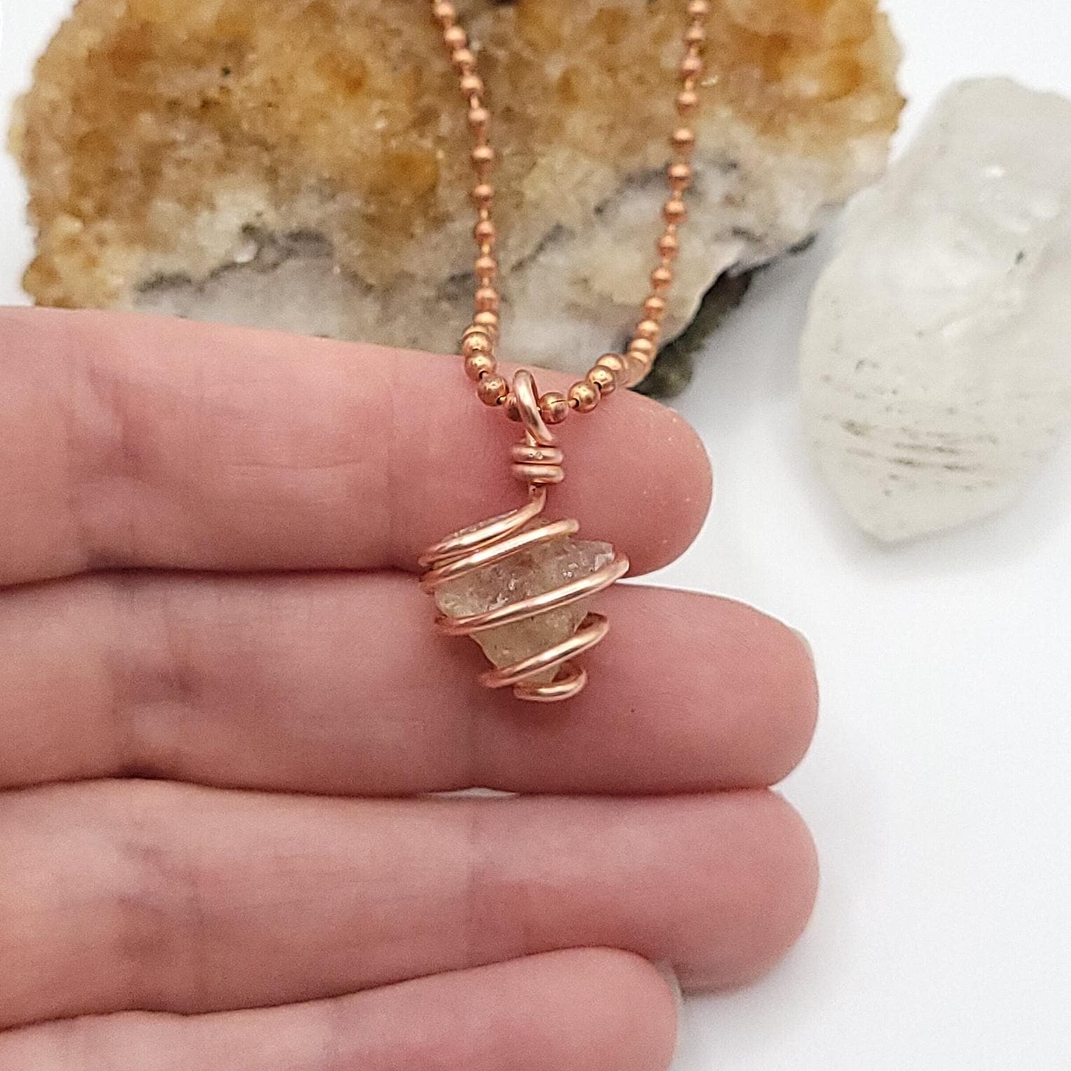 Raw Citrine Necklace: Copper Wire Wrapped Pendant, November Birthstone