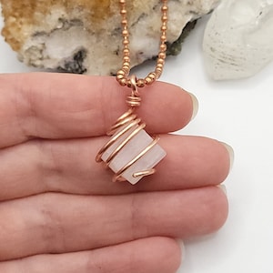 Pink Mangano Calcite Necklace in Copper | Crystal for Love, Emotional Healing & Heart Chakra | Gift for Calm and Self Love