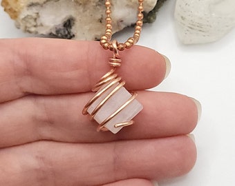 Pink Mangano Calcite Necklace in Copper | Crystal for Love, Emotional Healing & Heart Chakra | Gift for Calm and Self Love