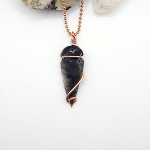 Black Obsidian Arrowhead Necklace | Copper Wire Wrapped Pendant | Crystal for Protection and Truth | Gift for Empaths