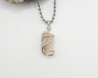 Pink Opal Necklace: Sterling Silver Wire Wrapped Pendant