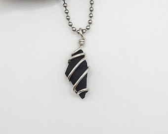 Raw Shungite Necklace: Silver Wire Wrapped Pendant