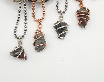 Raw African Bloodstone Necklace in Silver or Copper | Protective Grounding Stone | Bloodstone Pendant | Strength Gift | Root Chakra Crystal