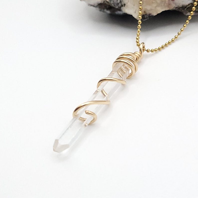 Lemurian Crystal Necklace in Gold | High Frequency Stone | Rare High Vibration Crystal | Lemurian Quartz Pendant bild 7