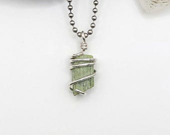 Green Tremolite Necklace in Sterling Silver: Rare Crystal Healing Pendant