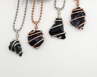 Obsidian Necklace, Silver Obsidian Pendant, Copper Obsidian Jewelry, Obsidian Necklace for Women Men, Protection Necklace