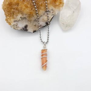 Amphibole Quartz Necklace, Silver Wire Wrapped Angel Phantom Quartz Pendant, Crystal Healing Jewelry