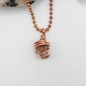 raw aragonite necklace in copper wire with a copper ball chain