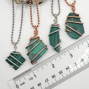 Malachite Necklace, Real Silver and Copper Wire Wrapped Malachite Pendant, Malachite Jewelry, Malachite Crystal Necklace image 8