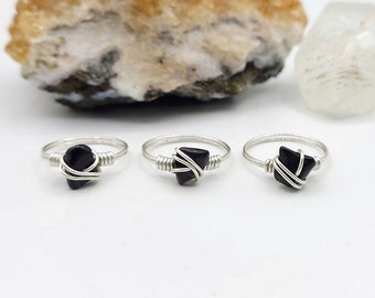 Obsidian Ring, Silver Wire Wrapped Ring