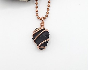 Shungite Necklace, Copper Wire Wrapped Shungite Pendant | Shields from electromagnetic frequency EMF like cell phones Wi Fi and computers