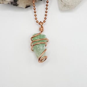 Green Calcite Necklace, Copper Wire Wrapped Green Calcite Pendant
