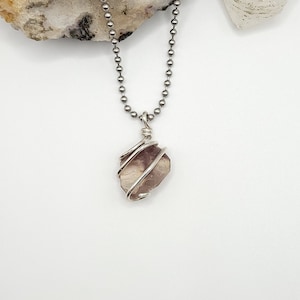 Lithium Quartz Necklace, Silver Wire Wrapped Lithium Quartz Pendant, Crystal Necklace