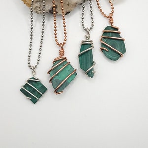 Malachite Necklace, Real Silver and Copper Wire Wrapped Malachite Pendant, Malachite Jewelry, Malachite Crystal Necklace image 1