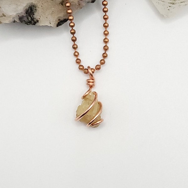 Heliodor Necklace, Copper Wire Wrapped Heliodor Pendant