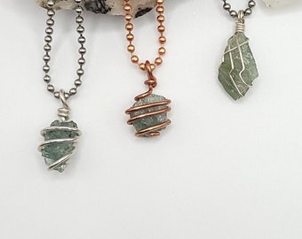 Green Apatite Necklace, Wire Wrapped Green Apatite Pendant, Green Apatite Crystal Jewelry